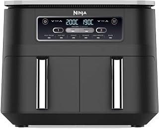 Ninja Foodi Dual Zone Digital Air Fryer, 2 Drawers, 7.6L, 6-in-1, Air Fry, Max Crisp, Roast, Bake, Dehydrate, Cooks 4-6 Portions, Non-Stick, Dishwasher Safe Baskets, Black, AF300ME
