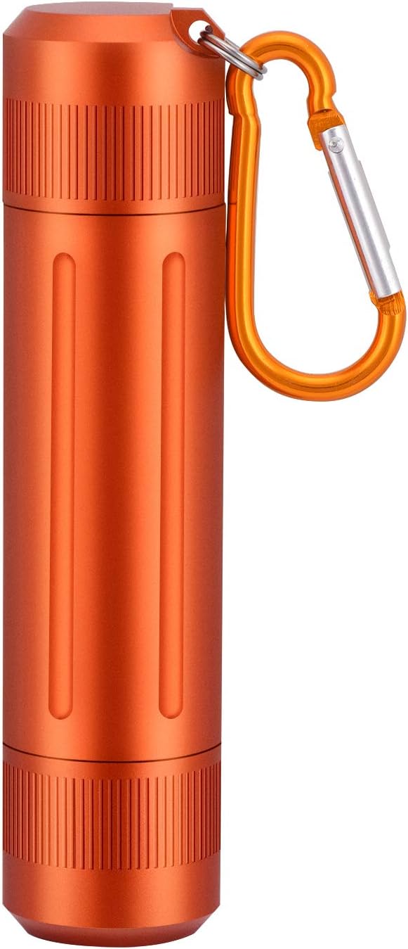 Airtight Stash Jar, Durable Smell Proof Aluminum Container, Portable Dual-Opening Storage Tube with Carabiner for Herbs, Spices, Valuables - Orange
