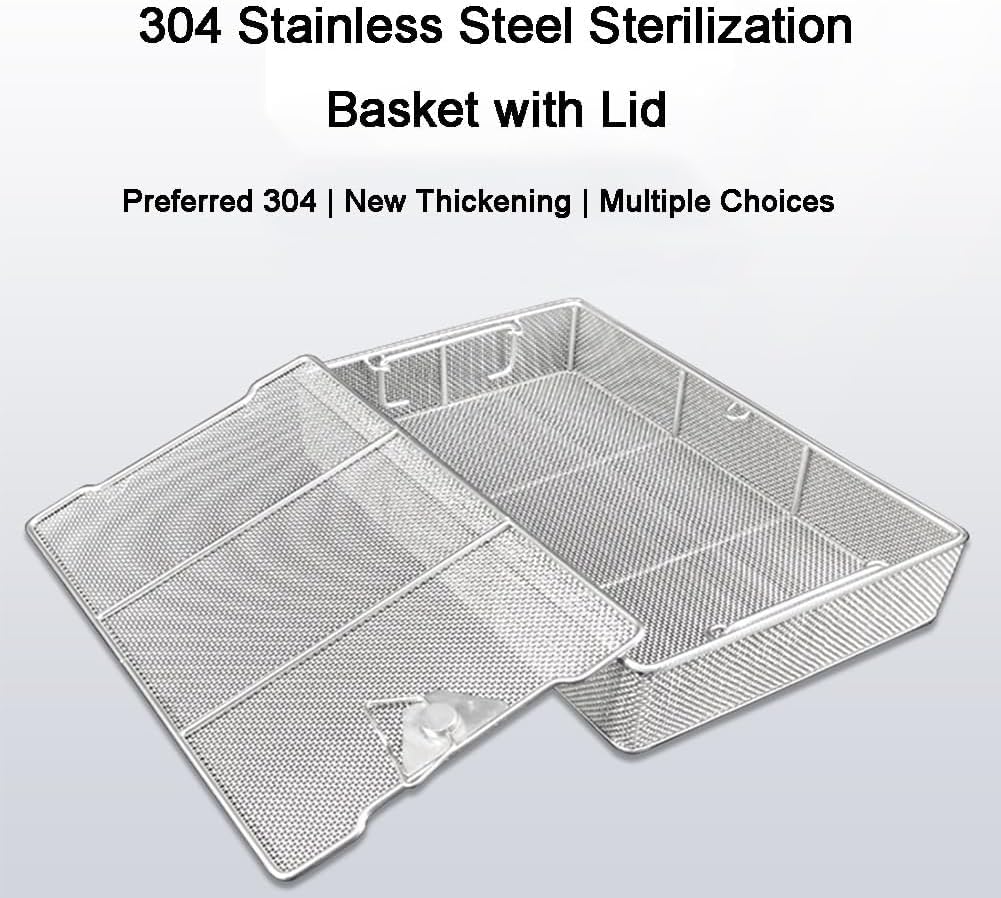 Instrumenten-Sterilisationskörbe Sterilisationskorb aus Edelstahl 304 mit Deckel, for Sterilisieren von chirurgischen und zahnmedizinischen Instrumenten(37 * 23 * 7cm)