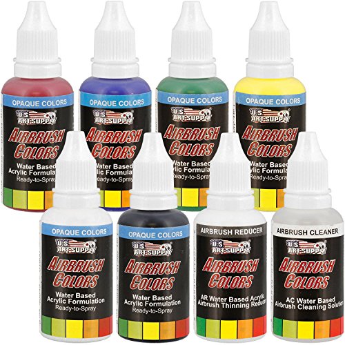 U.S. Art Supply 6 Color Starter Acrylic Airbrush, Leather & Shoe Paint Set
