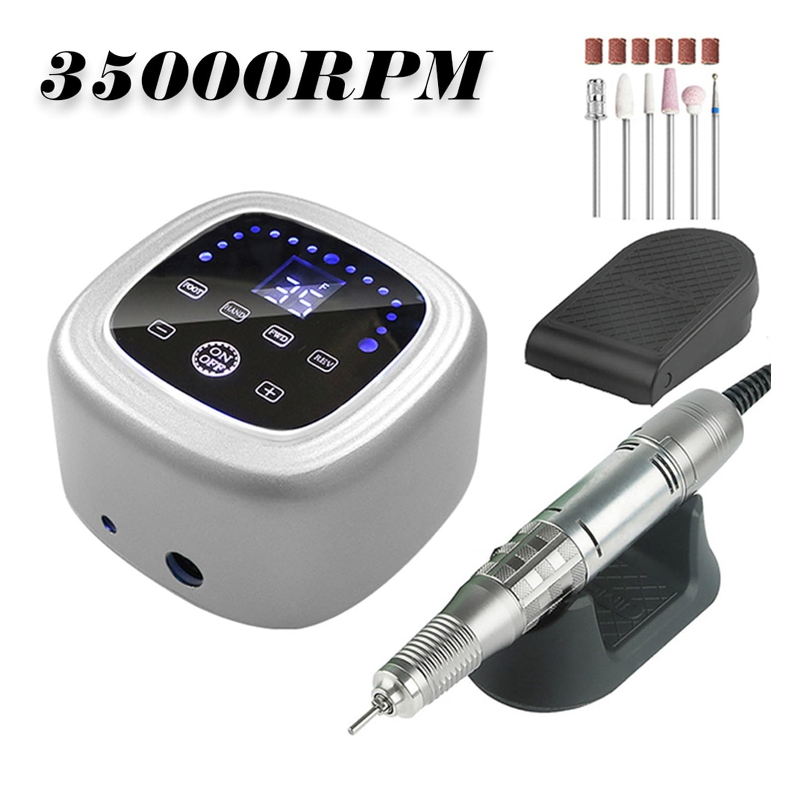 Wiertarka do paznokci, 35000 obr./min Maszyna manicure Frez Pedicure Elektryczny pilnik , profesjonalne narzędzie zdobienia ,Niskie wibracje(Sliver)