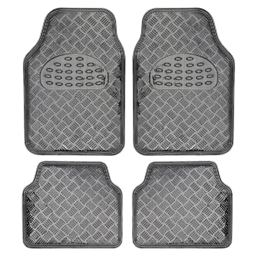 BDK Metallic Chrome Car Floor Mats All-Weather Universal Fit Automotive Floor Mats for Cars SUVs, Floor Mats for Trucks, Car Mats Full Set Front & Rear, Non-Slip Backing - Charcoal