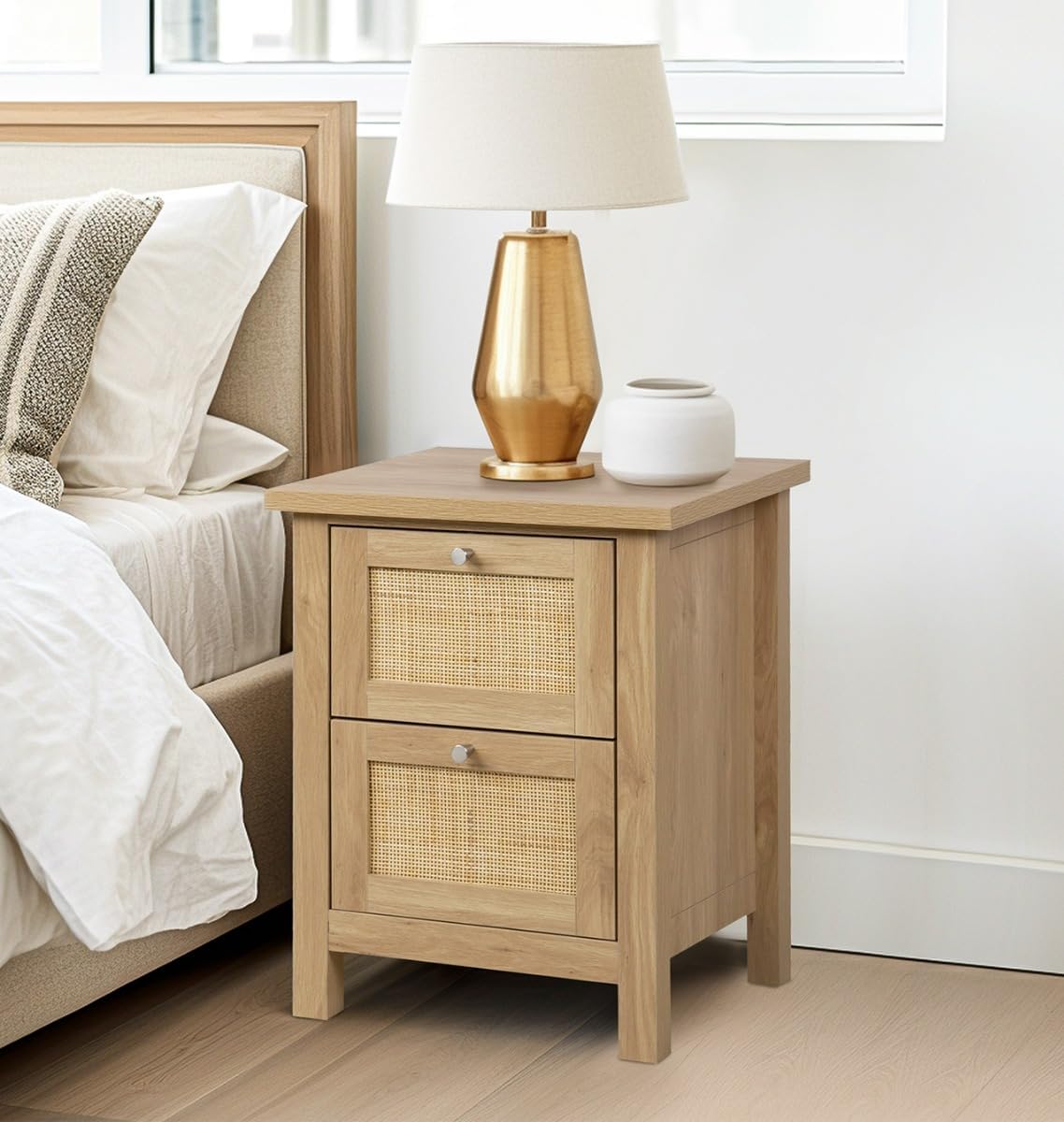 Hallowood Furniture Newquay Oak Effect Bedside Table with 2 Drawers