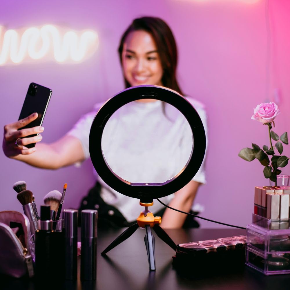 KODAK LED Selfie Ring Light - Trépied, Smartphones 25 cm de Diamètre, Luminosité et Balance des Couleurs Réglables, 1600 Lumens, Idéal pour Instagram, Snapchat, TikTok et Plus - Blanc