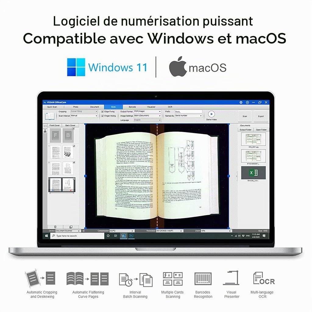Viisan S21 A2 Scanner de Documents - Résolution 27MP, Parfait pour la numérisation Rapide de Grands Documents et Livres. Compatible avec OCR multilingue, Mac et Windows.