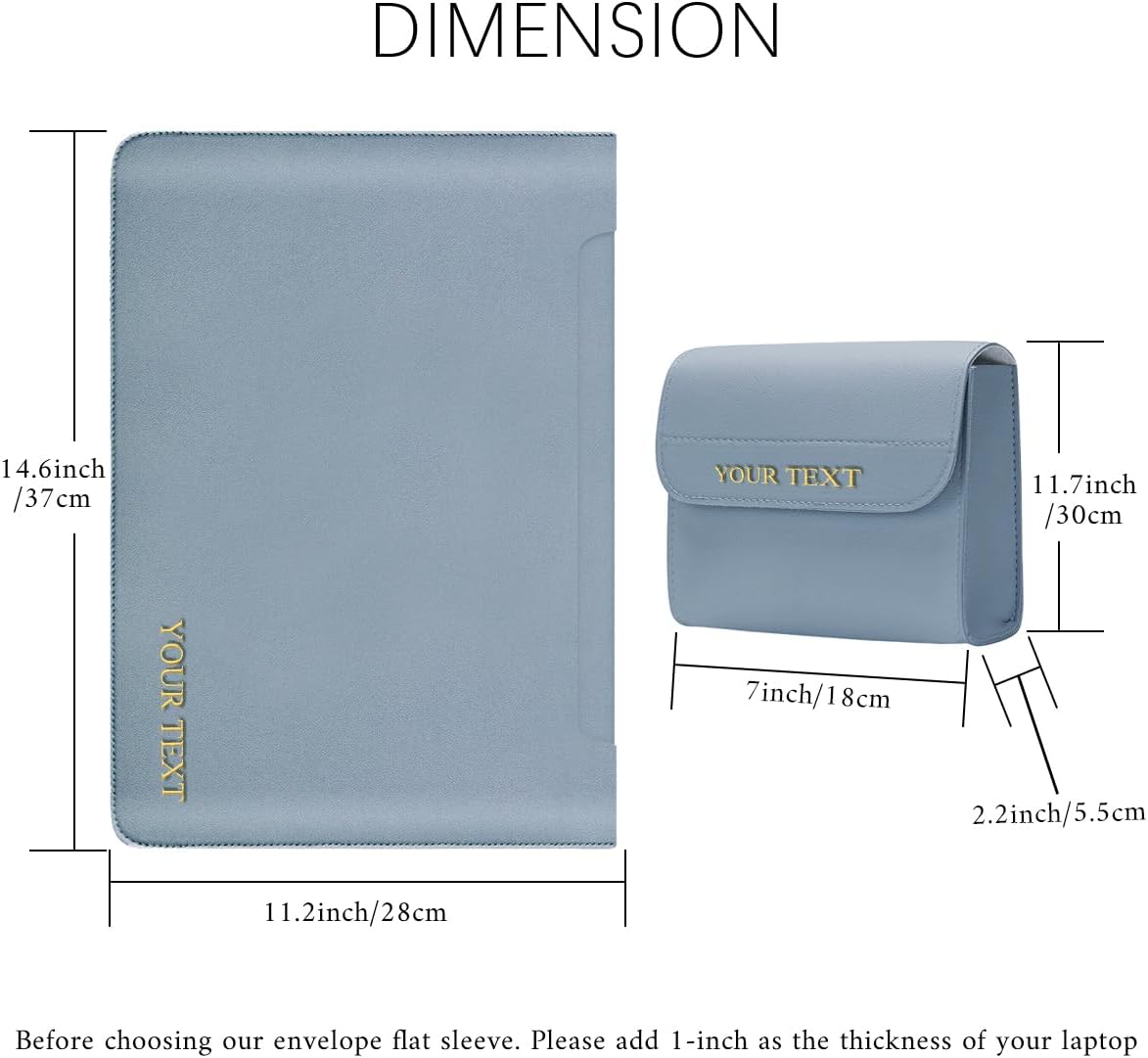 Custom Initials Name Text Laptop Sleeve 15 in for MacBook Pro Mac Air A2941 A1707 A1990 A1398 A1286,PU Leather Stylish Minimalist Personalized Monogram Slim Soft Bag Cover with Mousepad & Small Pouch