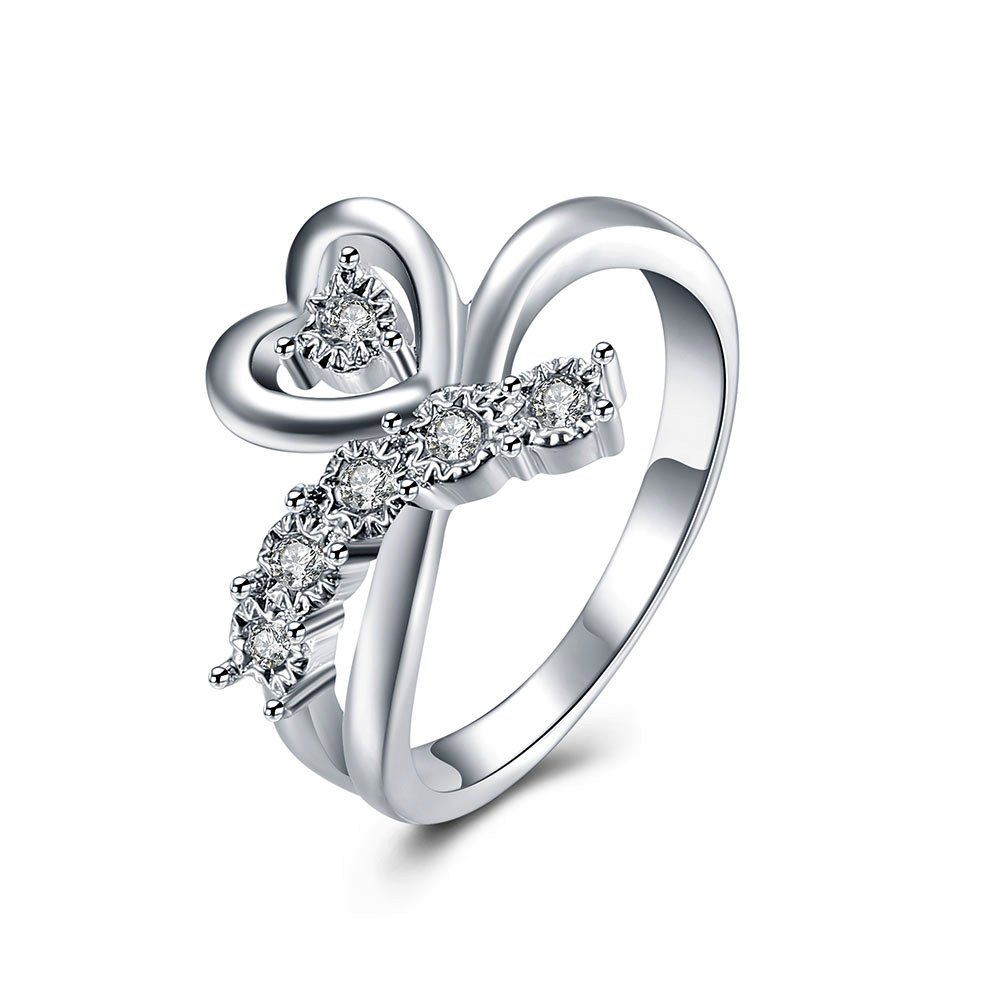 925 Silver Plated Proposal Crystal Magic Heart Ring for Women and Girls (Ring0313)