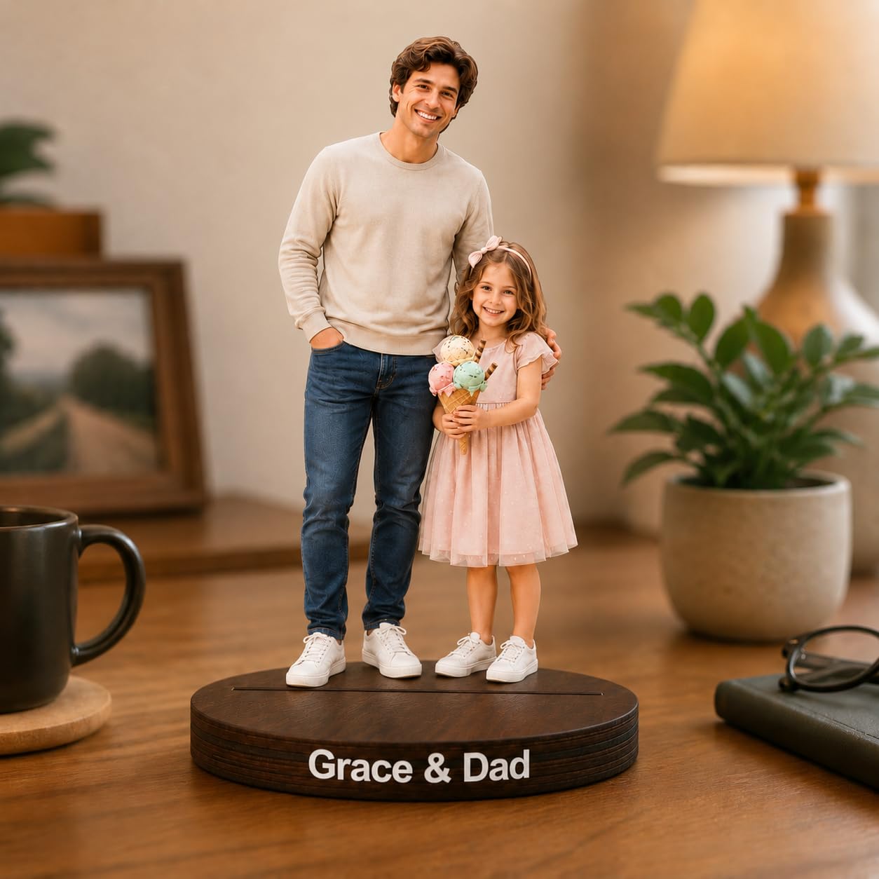 VEELU Personalised Figurines Dad Gifts from Daughter Son Custom 3D Figurine from Photo Desk Decor Plaque Unique Gift for Father's Day Birthday Anniversary for Men Uncle Grandpa Husband Family