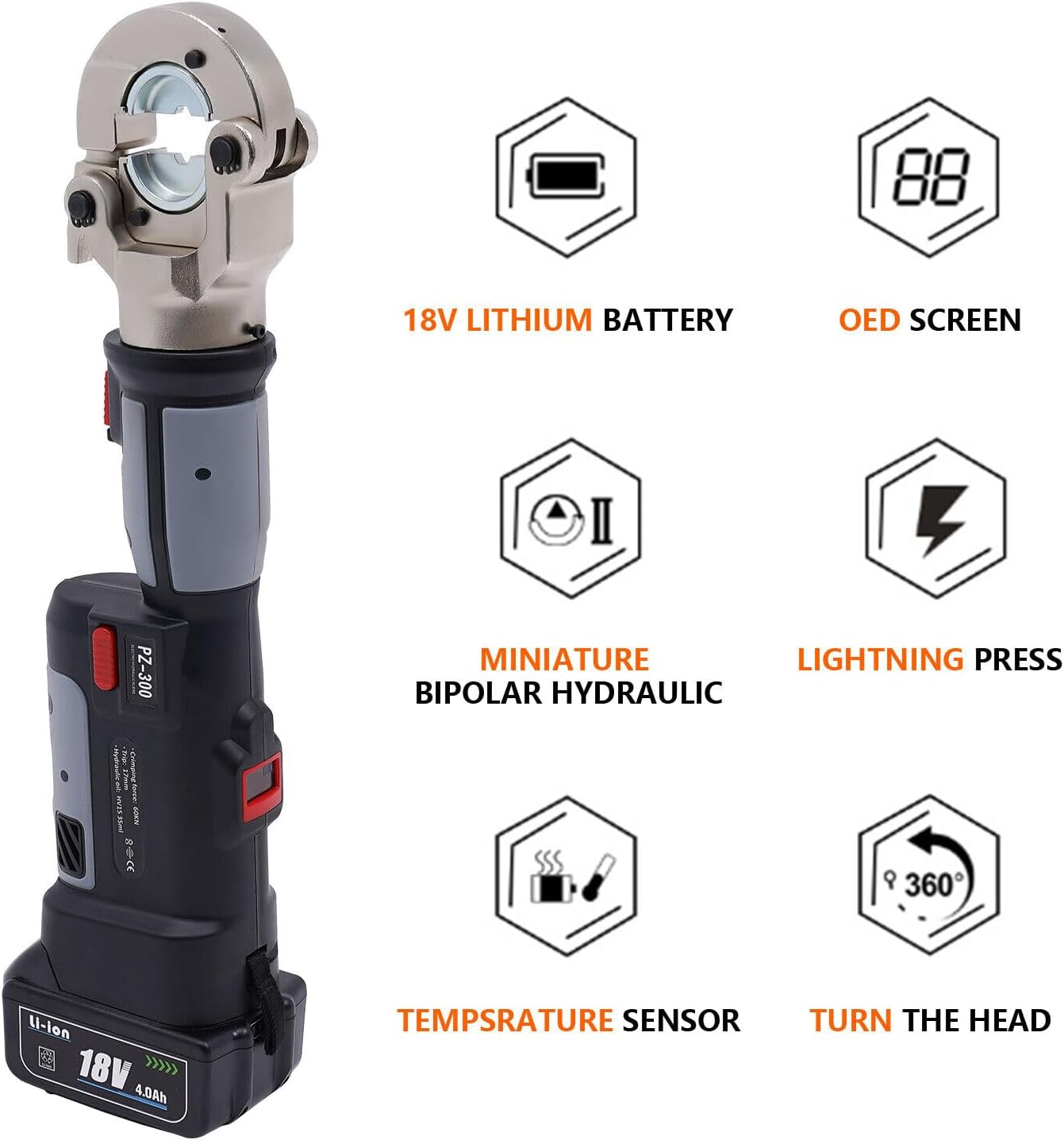Electric Hydraulic Plier, MEZ-300/PZ-300 Hydraulic Clamp, for Copper Aluminum Cable Terminal 10-300mm²
