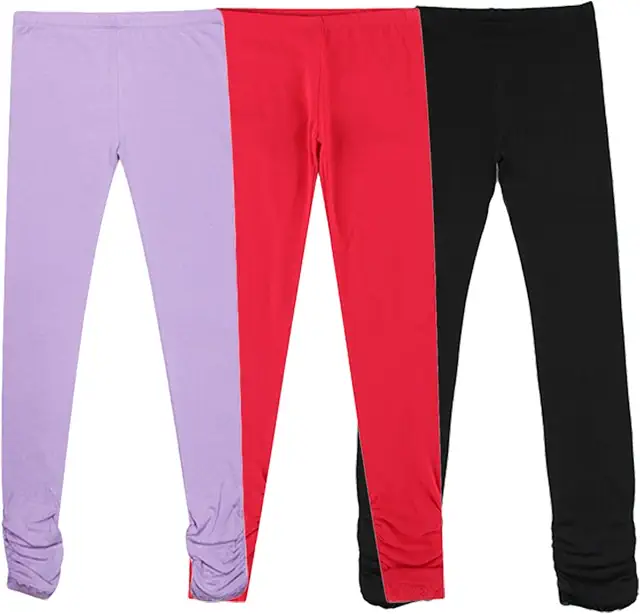 Girls Cotton Yoga Leggings: 3-Pack Soft Stretch Dance Tights for Ages 3-13