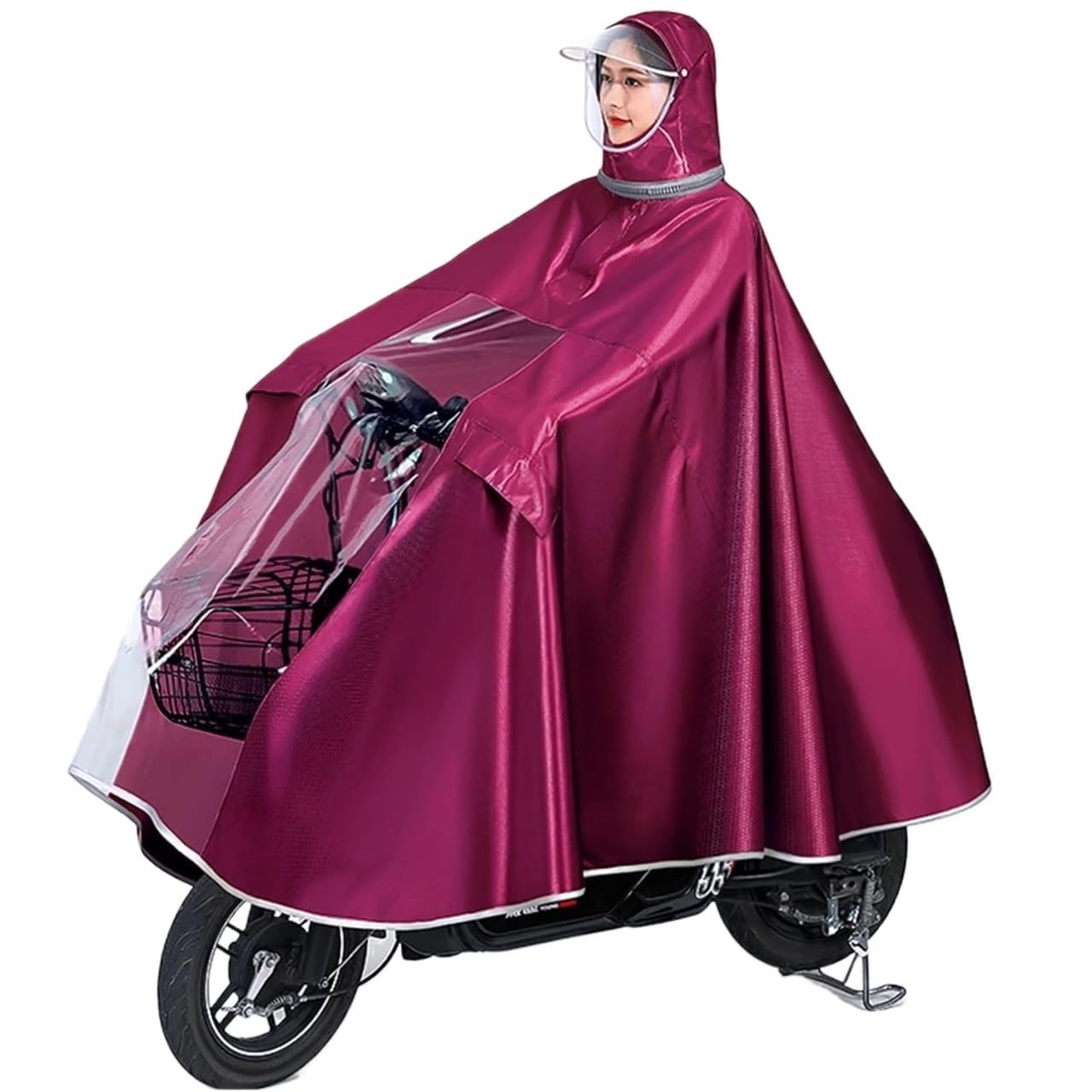 Poncho de lluvia, capa de lluvia impermeable para adultos, Impermeable de ciclismo con capucha - Poncho impermeable unisex a prueba de viento for bicicleta, bicicleta eléctrica y scooter(Red,S)