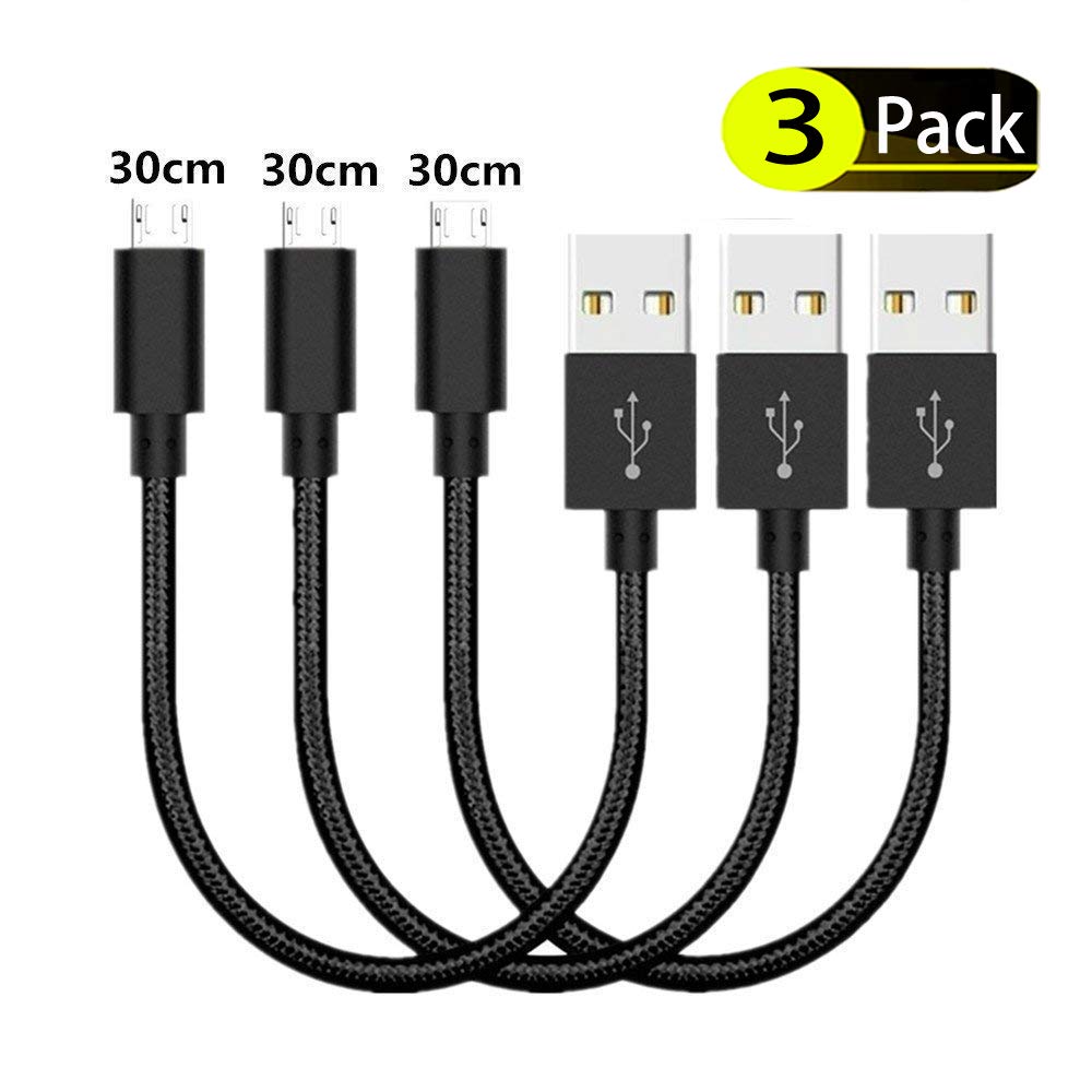 SunCable Short Micro USB Cable, [3Pack 12 Inch/30CM] Nylon Braided High Speed [Fast Charger] Android Charger Cables for Galaxy S7/S6/S5,Note 5/4/3,HTC,LG,Nexus Sony and more (3pc Black)