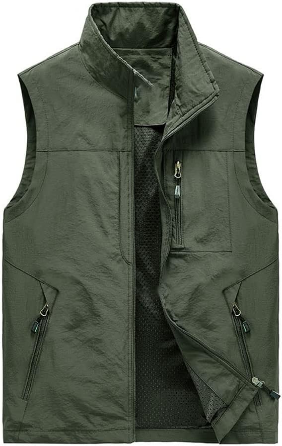 WILBB Chaleco para hombre Chaleco para hombre Chaleco sin mangas Primavera Casual Viajes Senderismo Trabajo Chaleco Multi-Bolsillos Chaleco Chaleco Chaleco (Color: Verde, Talla : 5XL)