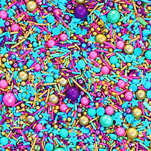 Fancy Sprinkles Decorative Metallic and Glitter Sprinkle Mix for Baking, Cake and Cookie Decorating, Pink/Teal/Rainbow/Gold Mix, LOL!, 4oz.