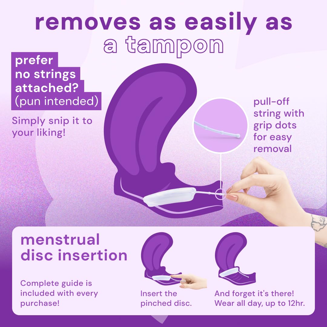 Bodyotics Comfydisc: 2 discos menstruales reutilizables (S y L) con cuerda extraíble para una fácil inserción y extracción, protección a prueba de fugas de 12 horas, silicona segura para el cuerpo e