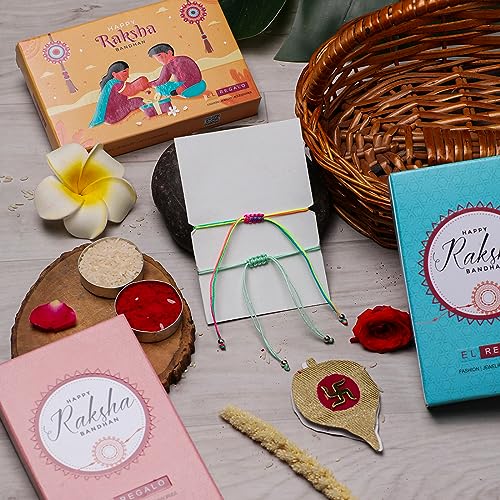 Image of El Regalo 2 PCs Cute Rakhis Set for Kids - Beautiful 2 Kids Rakhis Set for Girls & Boys with Roli Chawal, Message Card in Rakhi Gift Box for Little Brother /Niece /Nephew