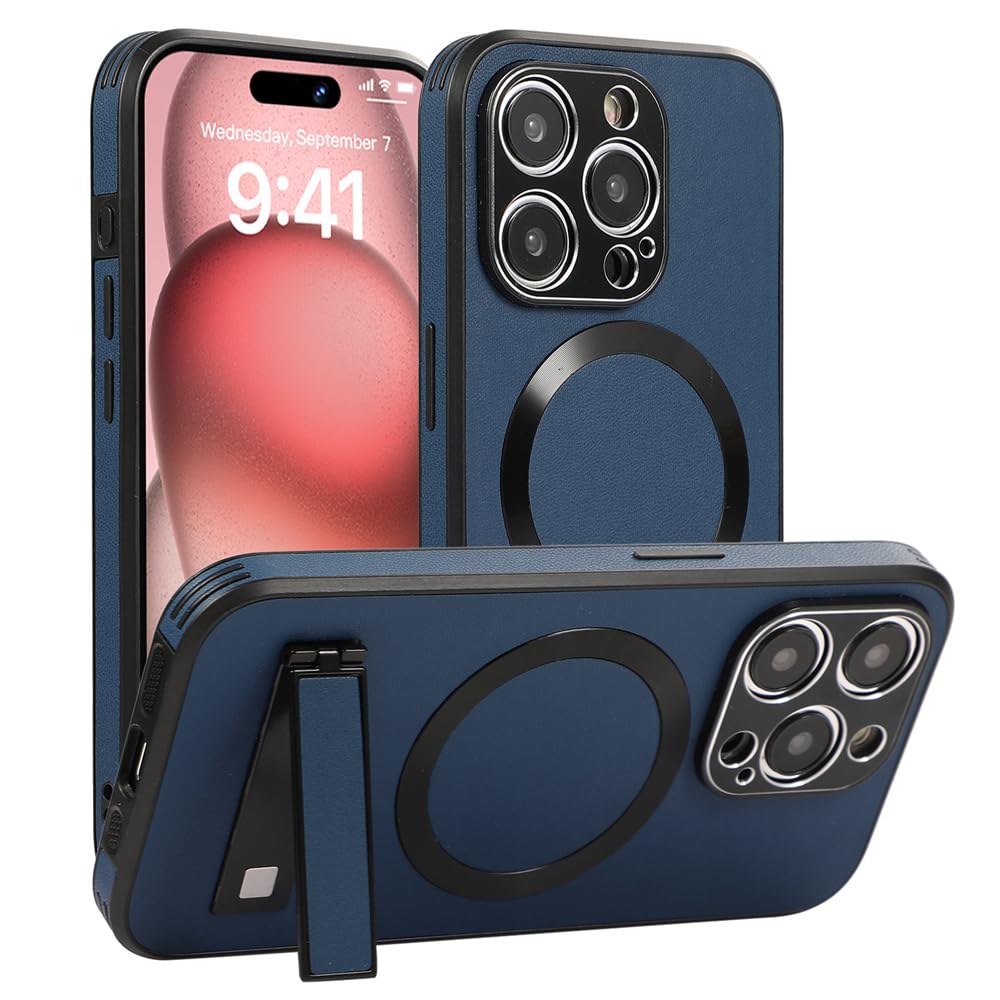 Étui magnétique iPhone 16 Pro Max coque cuir antichoc avec support de charge