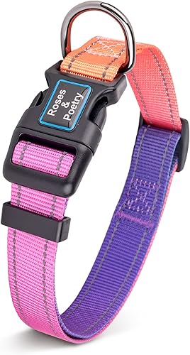 Roses&Poetry Collar reflectante para perro con degradado Mistyrose, collares ajustables y duraderos para perros pequeños, medianos y grandes