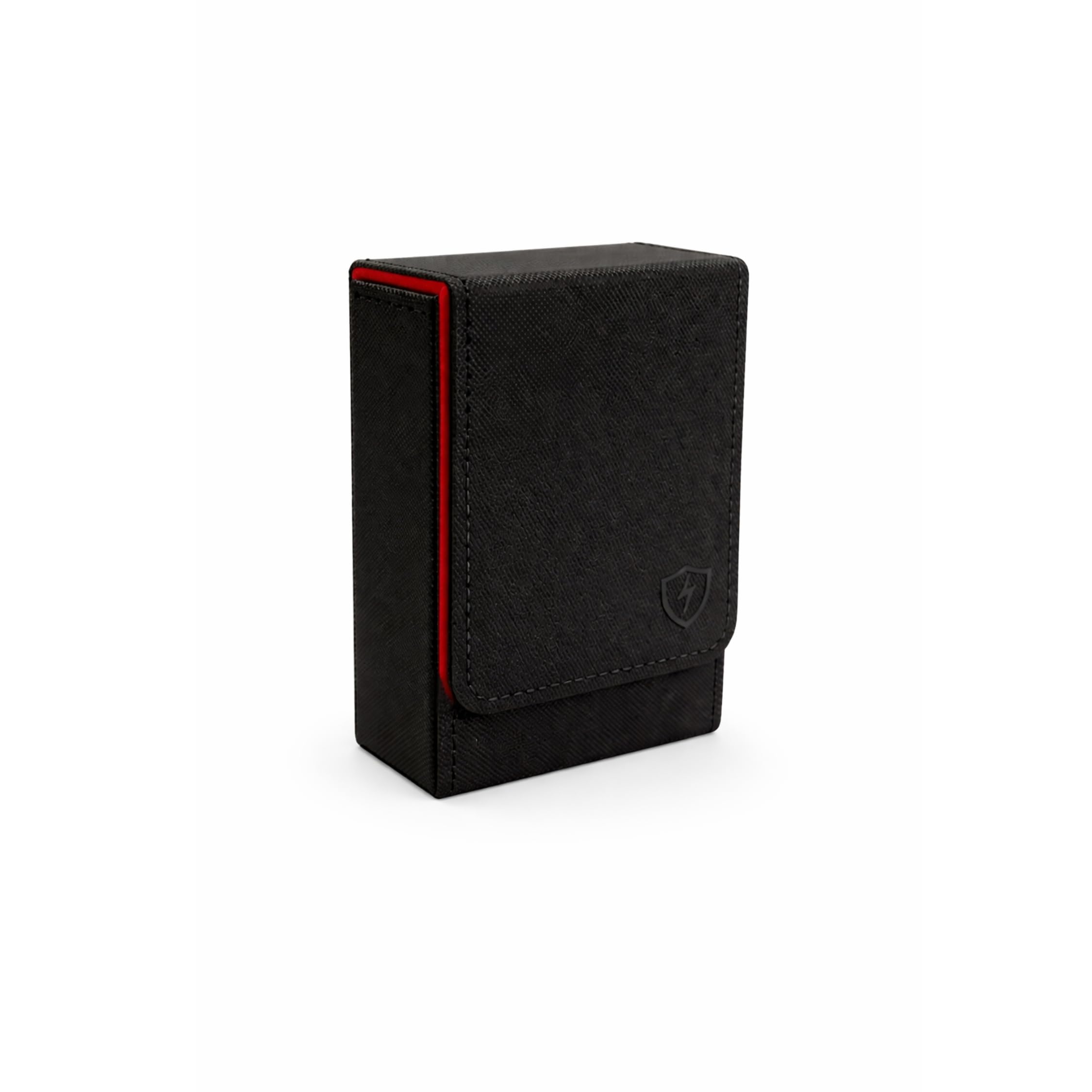 Boltquan Single Deck Leather Poker Card Case – Playing Card Holder with Magnetic Closure, Fits Standard Poker Size Cards, Premium Card Protector for Travel & Game Night (Black-Red)