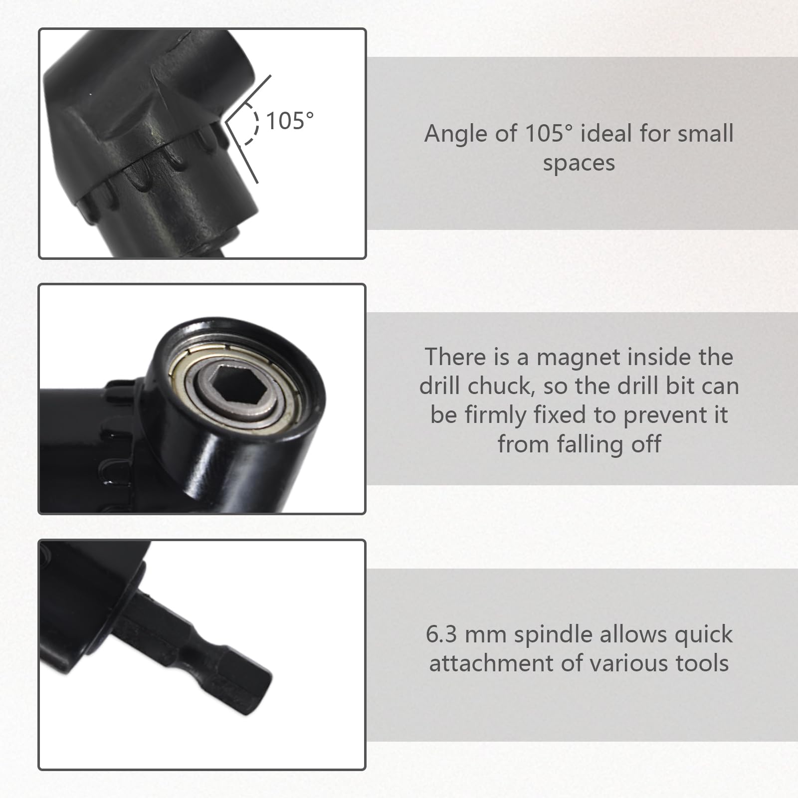 2 Pcs Right Angle Drill Attachment 105 Degree Right Angle Drill Driver Short Angle Screwdriver Angle Drill Attachment 105 Degree Angle Screwdriver Adapter for Narrow Workspaces (Black) - Image 3