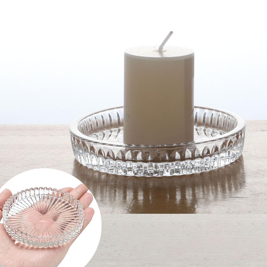 2PCS Clear Glass Pillar Candle Plates?Round Glass Candle Holder?Small Candle Holders for Pillar Glass 3