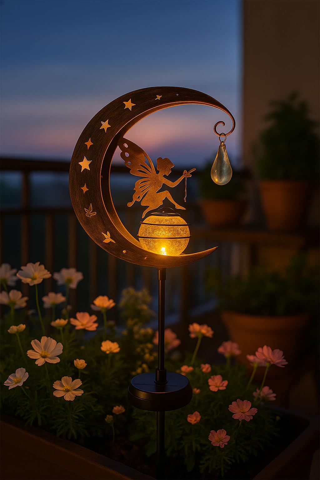 Aurochs and Angles Solar Powered Garden Decor Metal Fairy Moon Stake Light Statue with LED Glow Ball – Waterproof, Outdoor Decor Light, Auto Dusk to Dawn Sensor, Ideal for Lawn,Terrace & Balcony-image-27