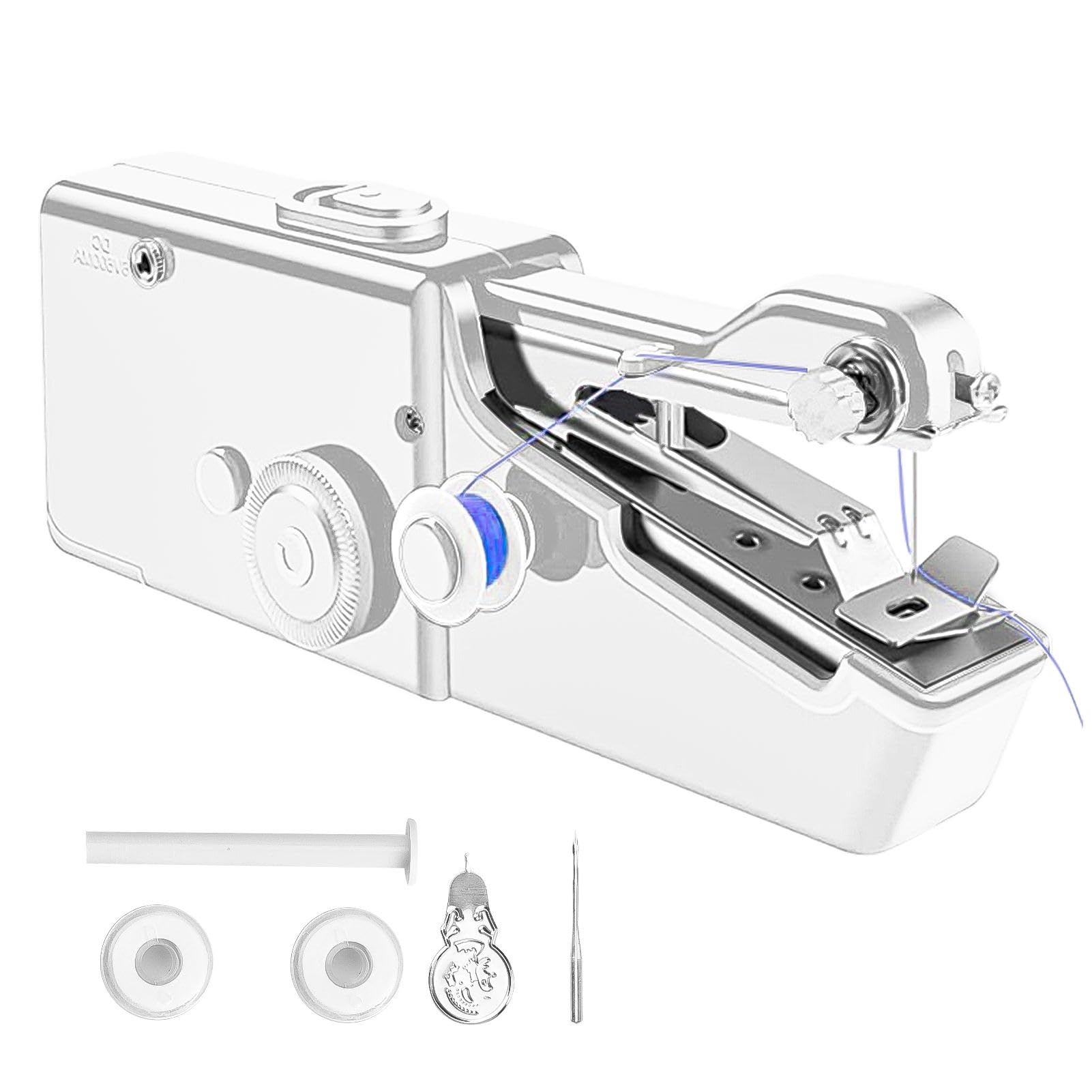 Mini Handheld Sewing Machine, Portable Small Sewing Machines with Accessories, Electric Hand Stitching Machines Practical for Adults Children Clothing Curtain Denim Leather Repairing DIY Crafts, White