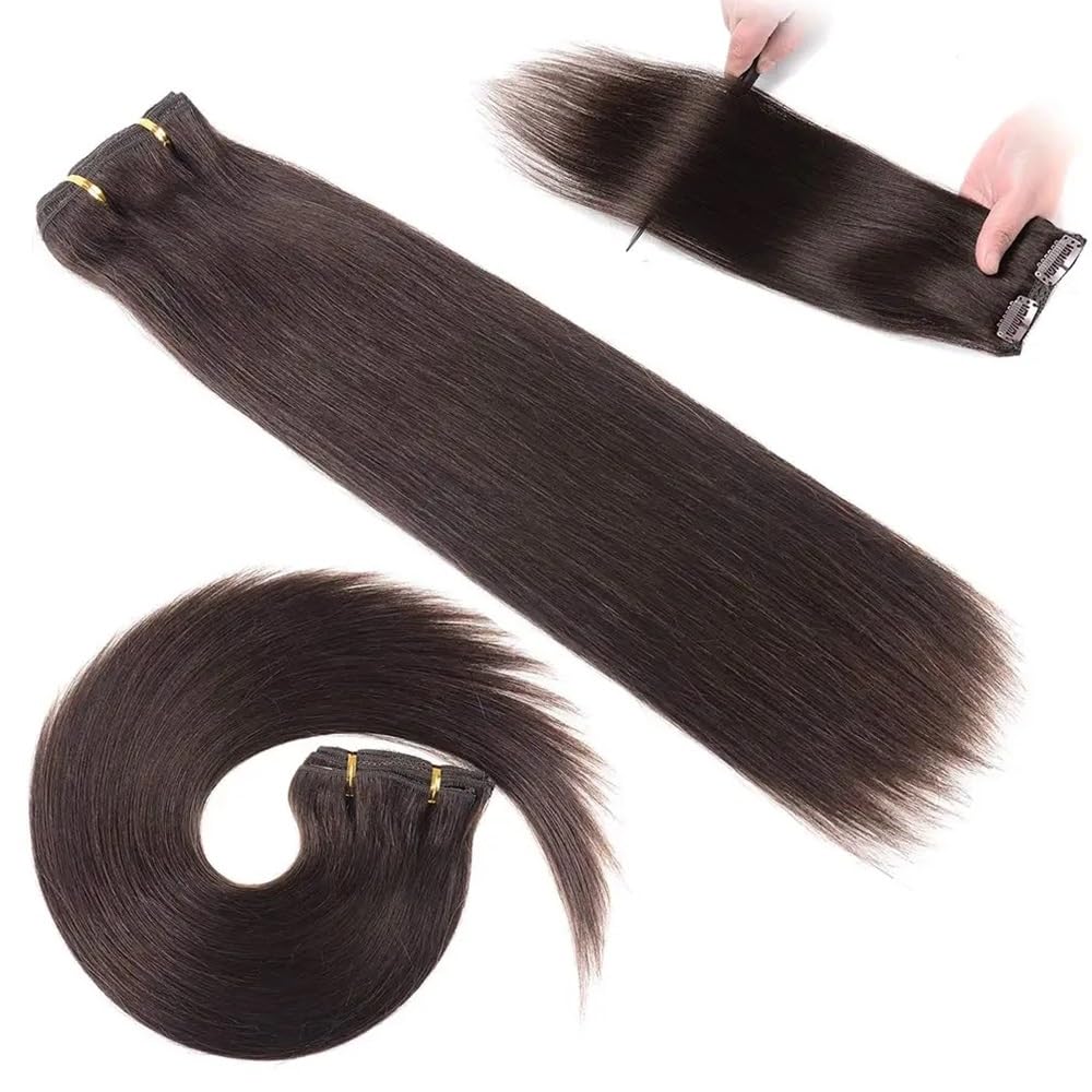 Nakładki na włosy dla kobiet Włosy naturalne doczepiane do klipsów, ciemnobrązowe, jedwabiste, proste, 120 g/240 g Messy Hair Bun Hairpiece(18inches,240g-2 packs)