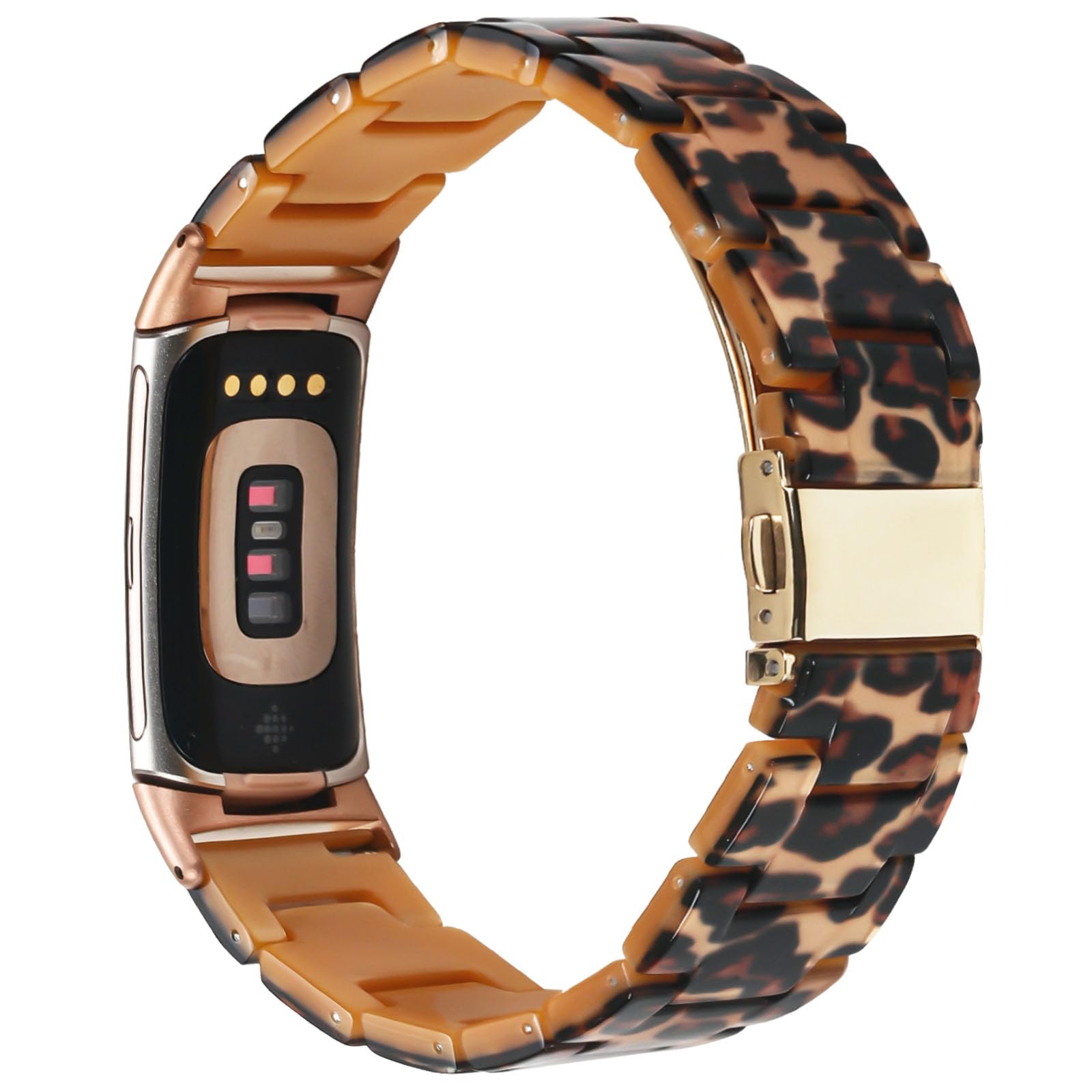 JOPLKOL Resin Strap Compatible with Fitbit Charge 6/ Fitbit Charge 5, Waterproof & Lightweight Bracelet Wristband Replacement with Stainless Steel Buckle (Leopard Print)