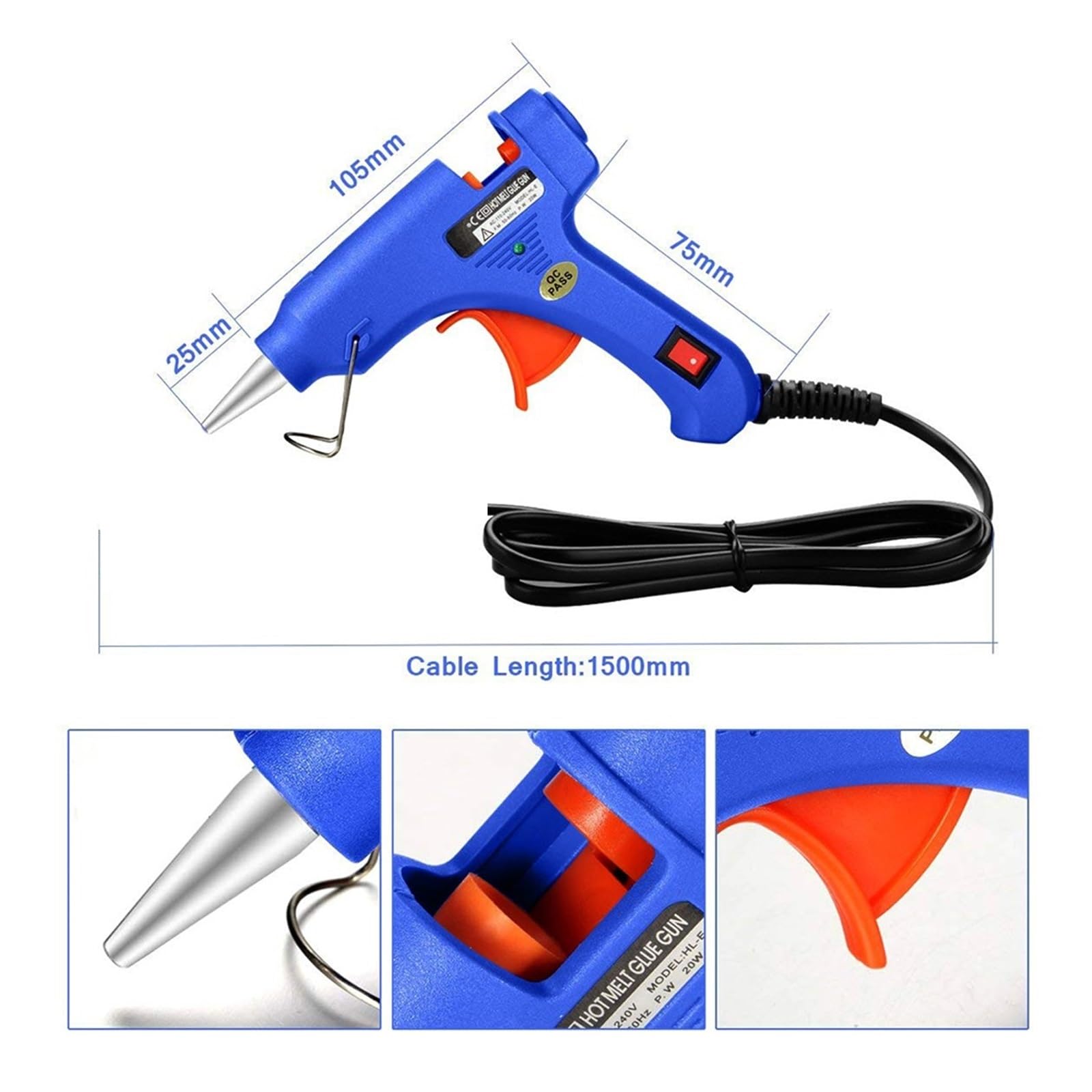Pistola For Colla A Caldo 20W/40W Con Stick Di Da 7MM * 100MM Strumenti Termici Riparazione Della For Termoadesiva Fai Te Mini Riscaldamento Rapido(20W)