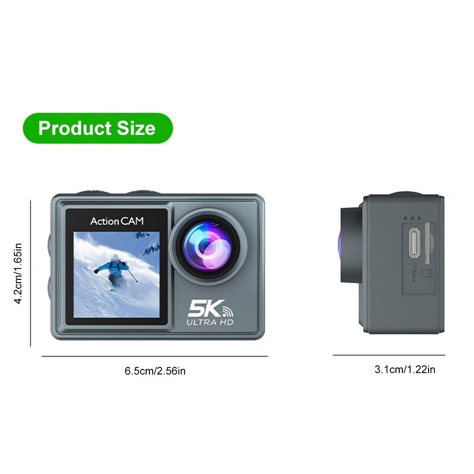 Andoer Action Camera WiFi 5K Ultra HD Dual Screen grandangolare 170°, stabilizzazione a 6 assi, fotocamera subacquea 30M con microfono senza fili