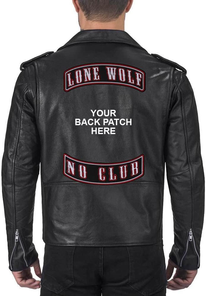 Rocker Back Patch Set (Top and Bottom), Embroidered Motorcycle Patches (Iron-On or Sew-On), Lone Wolf No Club, Nomad, Motorcycles, 10" x 4" Each