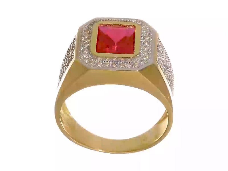 Diamond2Deal 14k Yellow Gold CZ and Emerald-Cut Red CZ Mens  display picture 1