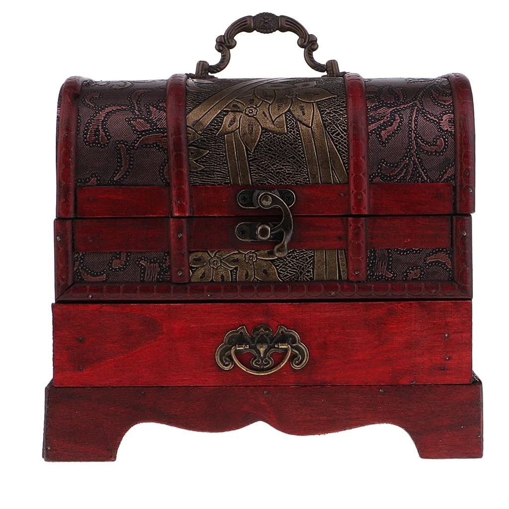 OIFAODAO Vintage wooden jewelry box, Retro Wooden Jewelry Storage Box Treasure Chest Organizer Home Decor 22x16cm