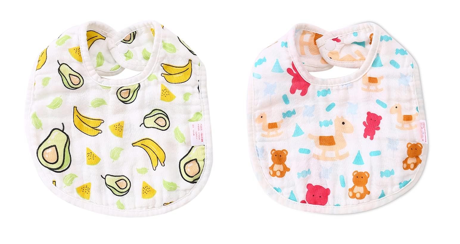 BabyGo Muslin Pure Cotton Cartoon Print 8 Layer Baby Bibs Set of 2 (Multicolor)-picture-0