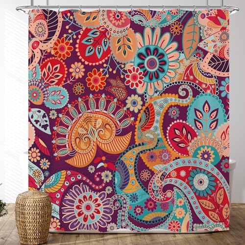 Opeoddie OPE-NACZ-SDQS Boho Paisley Floral Shower Curtain 72X72 Bohemian Mandala Indian Bath Curtain Set Colorful Flower Damask Bathroom Decor Adults Kids Women Exotic Southwestern Aztec Shower Curtain thumb #5