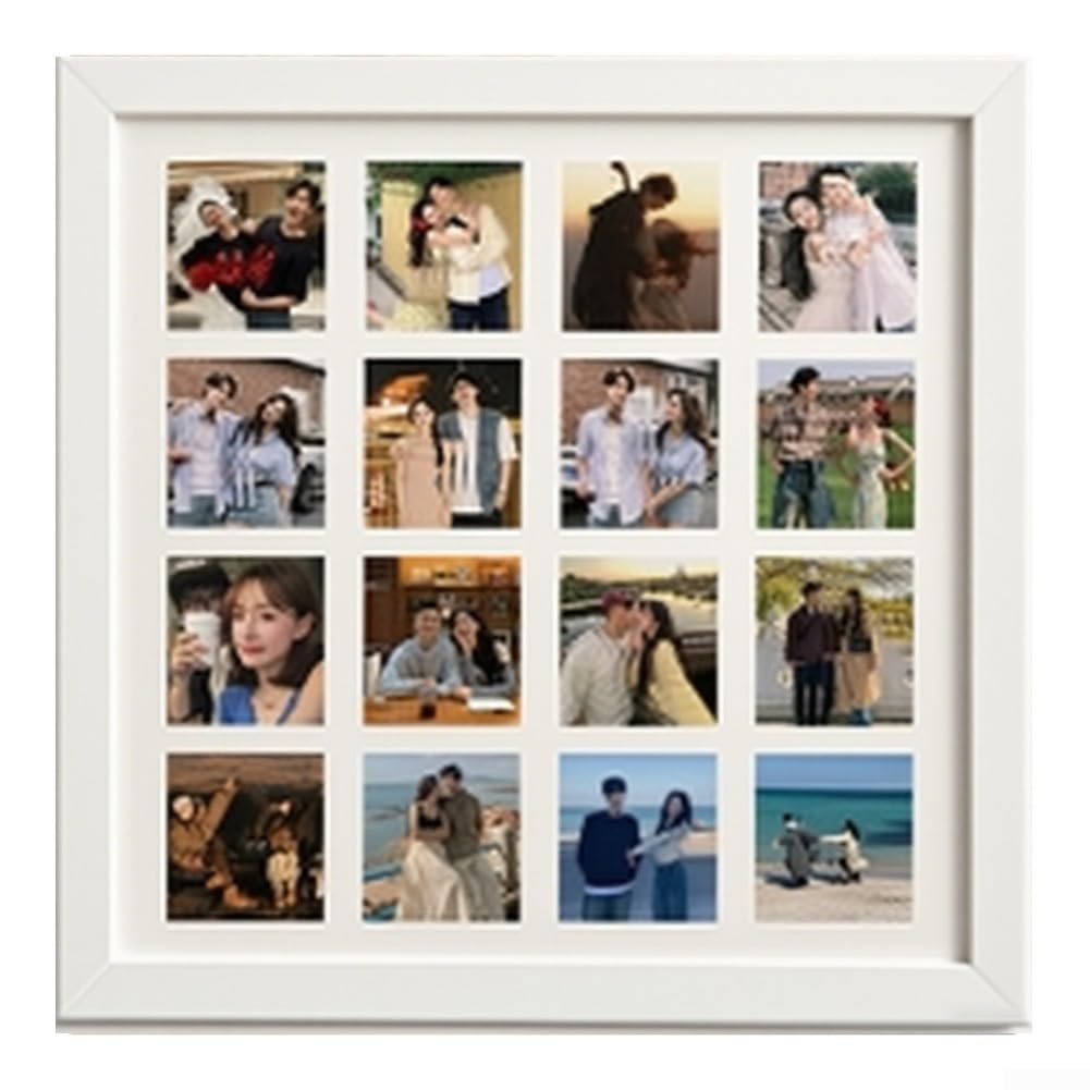 Springwillfly Wooden Photo Frame With 16 Compartments Designed For DIY Arranging Photos And Creating Stylish Displays(white)