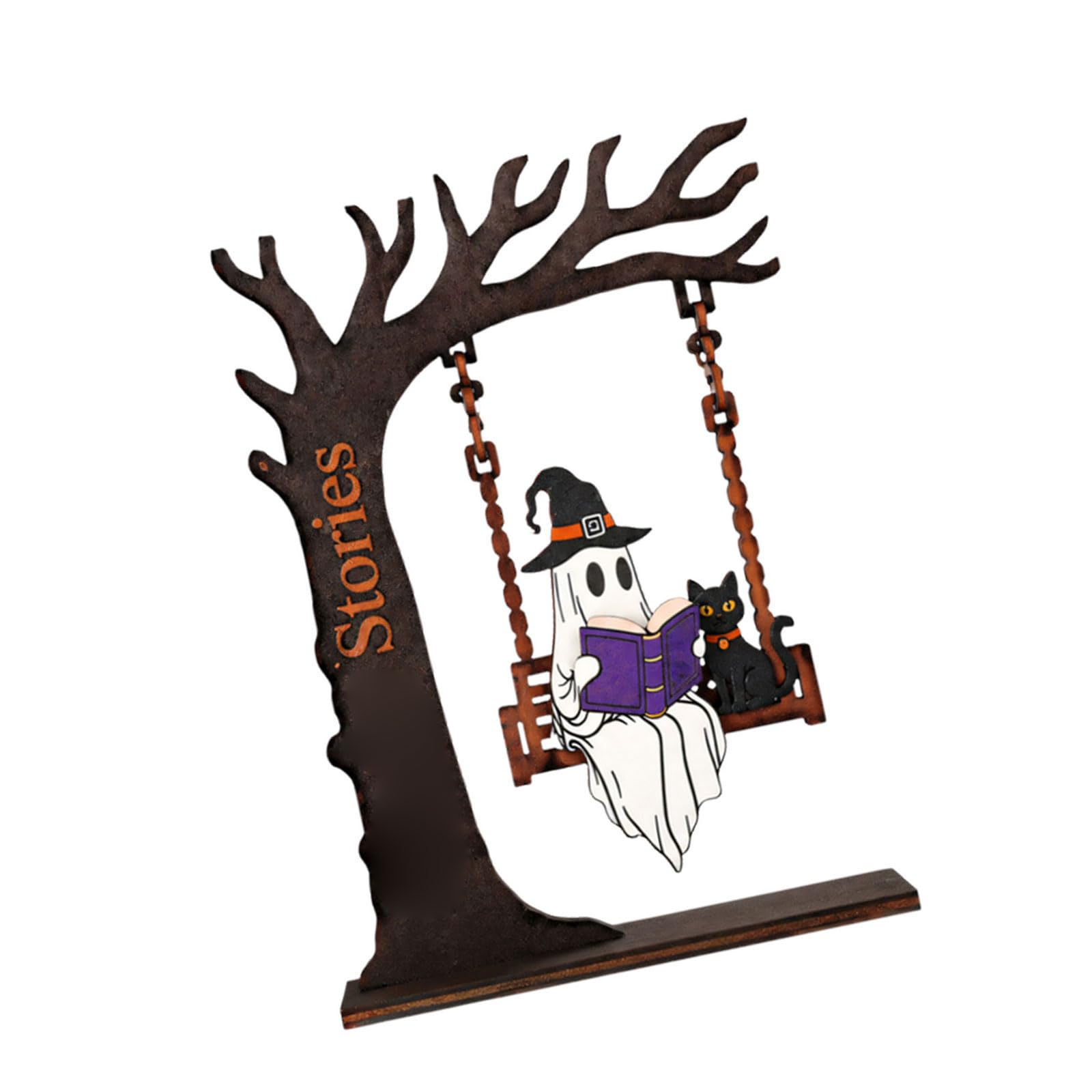 Fall Table Decor Reading Accent, Wooden Swing Ornament for Bookshelf Mantel Halloween Seasonal Home Display Indoors Wooden Halloween Decor Reading Figure Bookshelf Ornament Tabletop Accent Fall Mantel