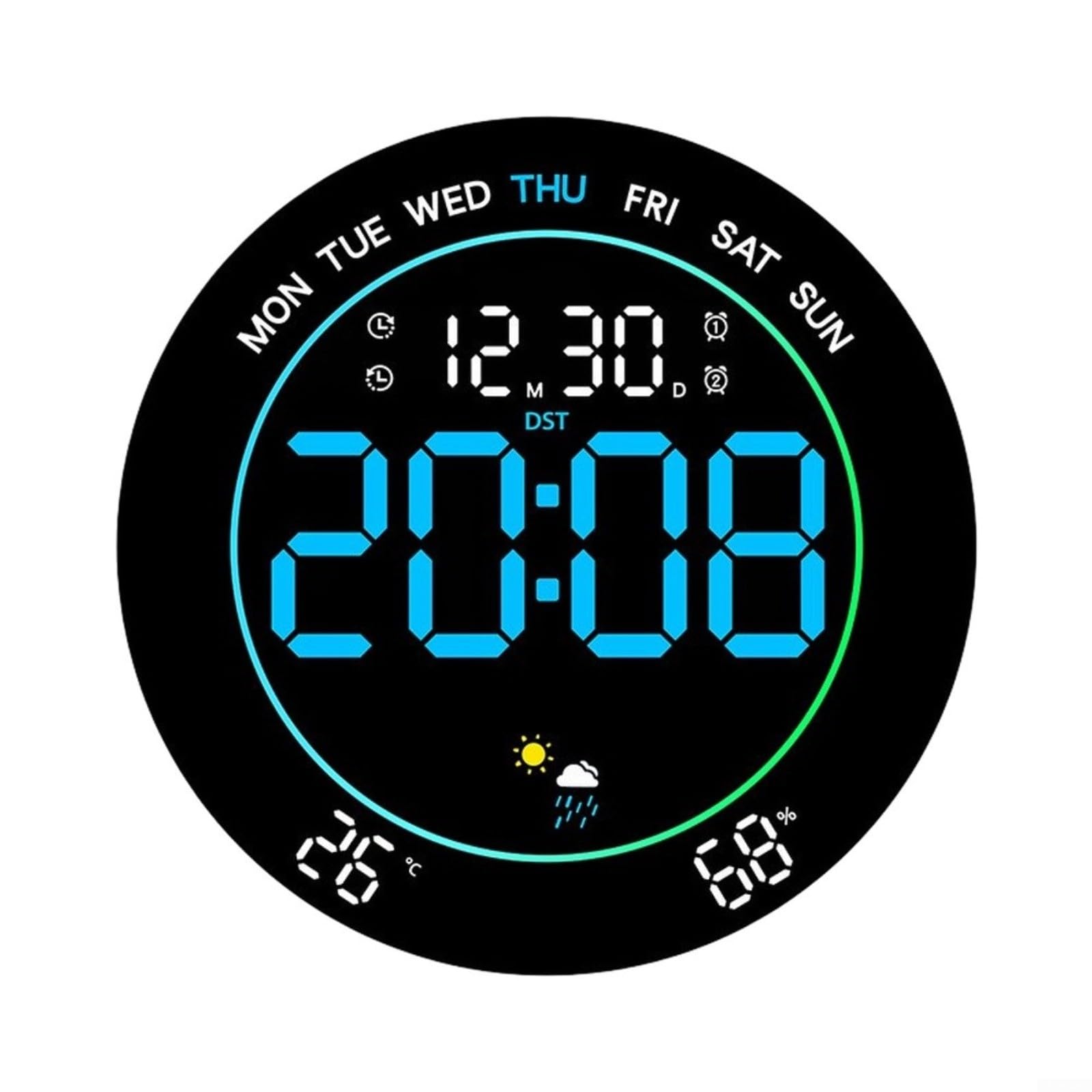 Horloge murale LED météo avec 8 couleurs et luminosité auto