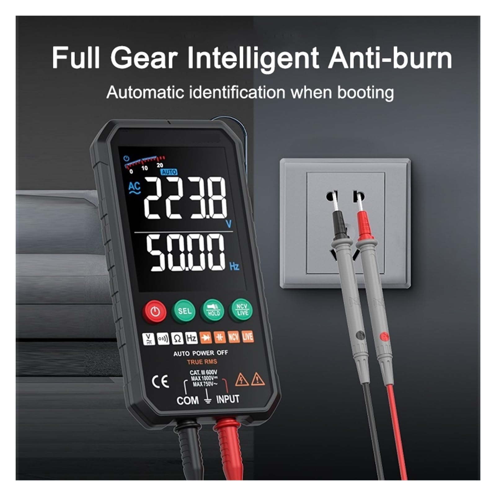 Tester Multimetru Multimetr Cyfrowy Profesjonalny Inteligentny Woltomierz AC DC Auto Zakres True RMS Temp Pojemność Ohm NCV Multimetro Cyfrowy Tester Precyzja Bezpieczny(FY107C)