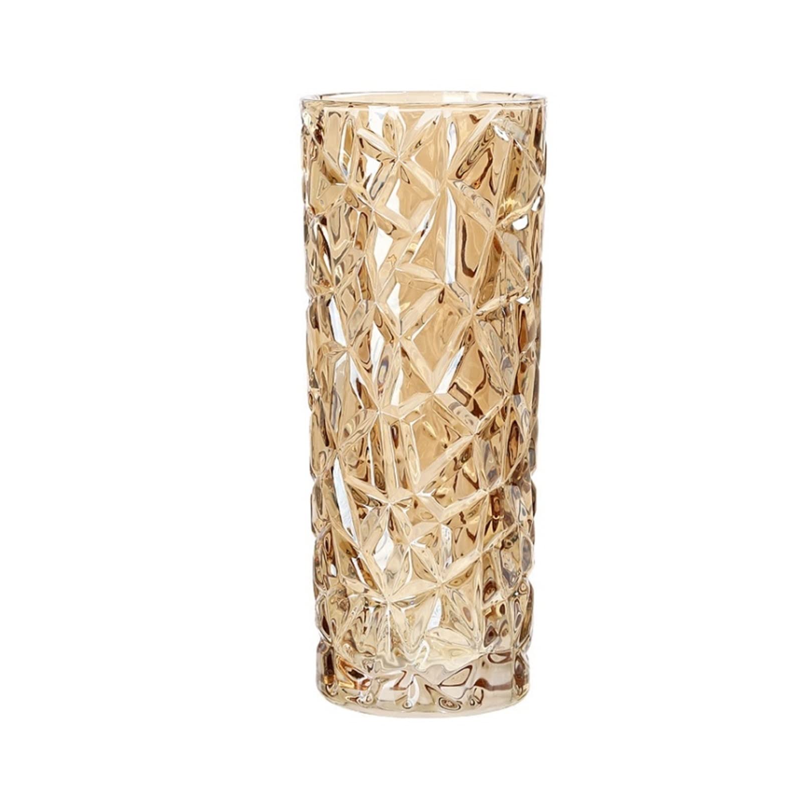 Centerpiece Vases Gold-plated Crystal Glass Vase Color Hydroponic Living Room Decoration Large Floor Countertop(Large)
