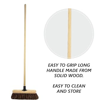 Wooden Broom Indoor Outdoor SWEEPING BRUSH HEAD Soft Hard Yard Garden Natural