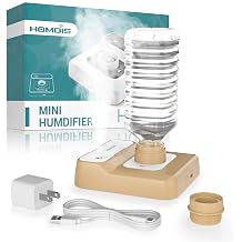Portable Humidifier, Rechargeable Water Bottle Humidifier for Travel Bedroom Office Desk Plants, Mini Cool Mist Humidifier Whisper Quiet 23dB with 2 Mist Modes & Auto Shut-Off, Khaki/w