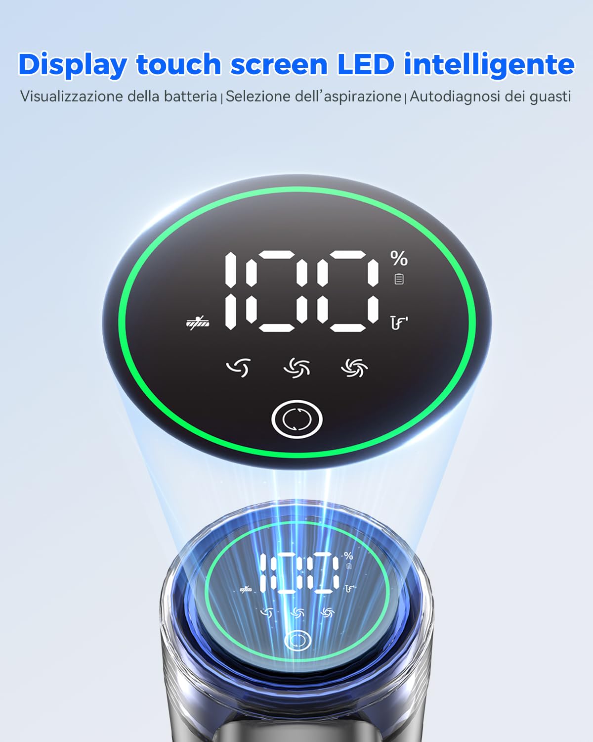 aonus A10 Aspirapolvere Senza Fili, 55 kPa 500W, 70 Minuti di Autonomia, Schermo Tattile, Leggero, Antigroviglio, Autoportante, per Peli di Animali, Tappeti e Pavimenti Duri, Blu