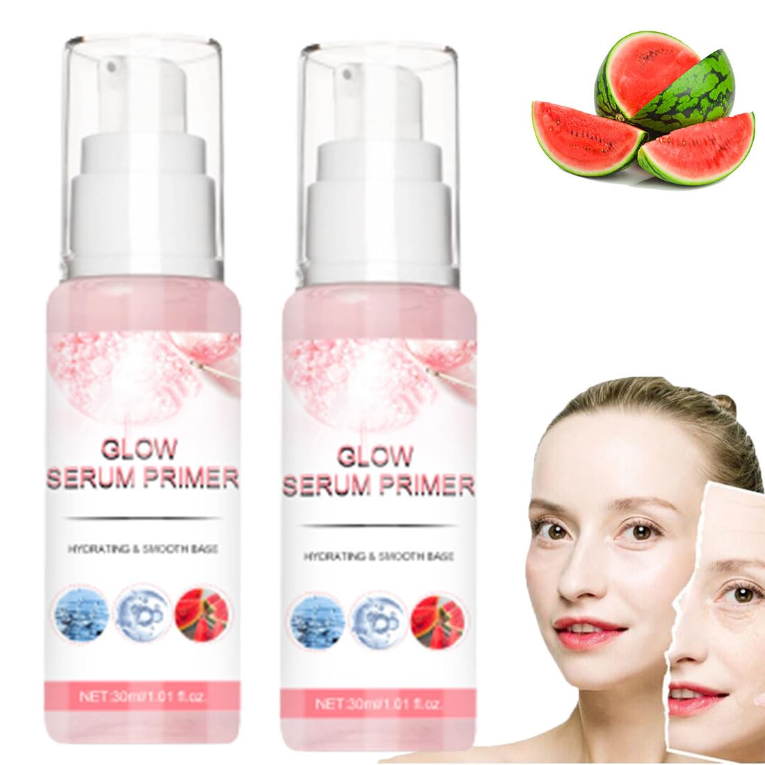 Essence Glow Serum, Essence Watermelon Glow Serum, Essence Good Stuff Glow Serum Primer, Essence Glow Serum Primer Watermelon for All Skin Types Face Serum (2PCS)