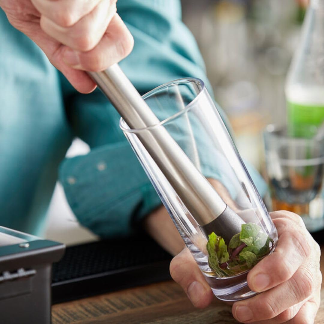 Soro Essentials- 8” Stainless Steel Netted Head Bar Muddler- Bartender Accessories Cocktail Muddler Lemon Smasher Drink Muddlers Bar Muddler Ice Crusher Mojitos Fruit Drinks Bar Tools Home Kitchen