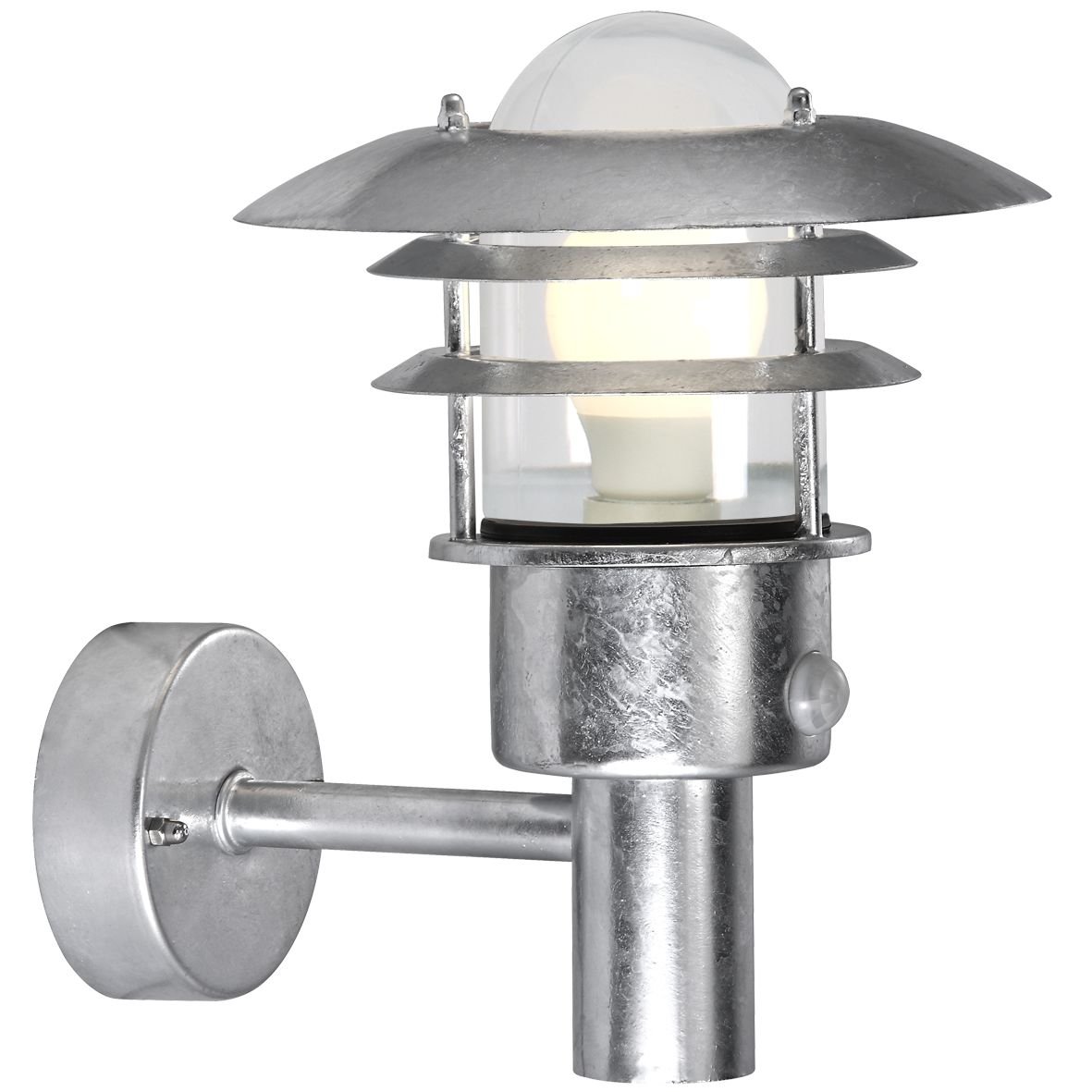 Nordlux Lonstrup Outdoor Wall Light Silver Galvanized Steel Sensor E27 Coastal/Marine Safe - Garden, Patio, Entrance Mains Powered, IP44