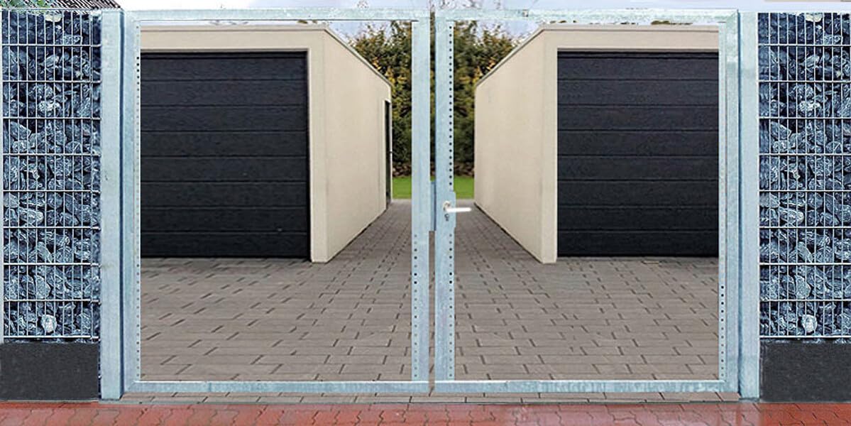 Einfahrtstor 400x180cm 2-flügelig Verzinkt ohne Füllung Tor Gartentor Hoftor mit Pfosten