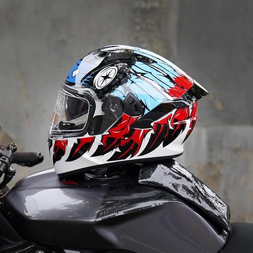 Miniatura 4 de VCOROS Casco de motocicleta de cara completa X9 con visera interior y bolsillos para altavoces listos para Bluetooth, aprobado por DOT, casco de