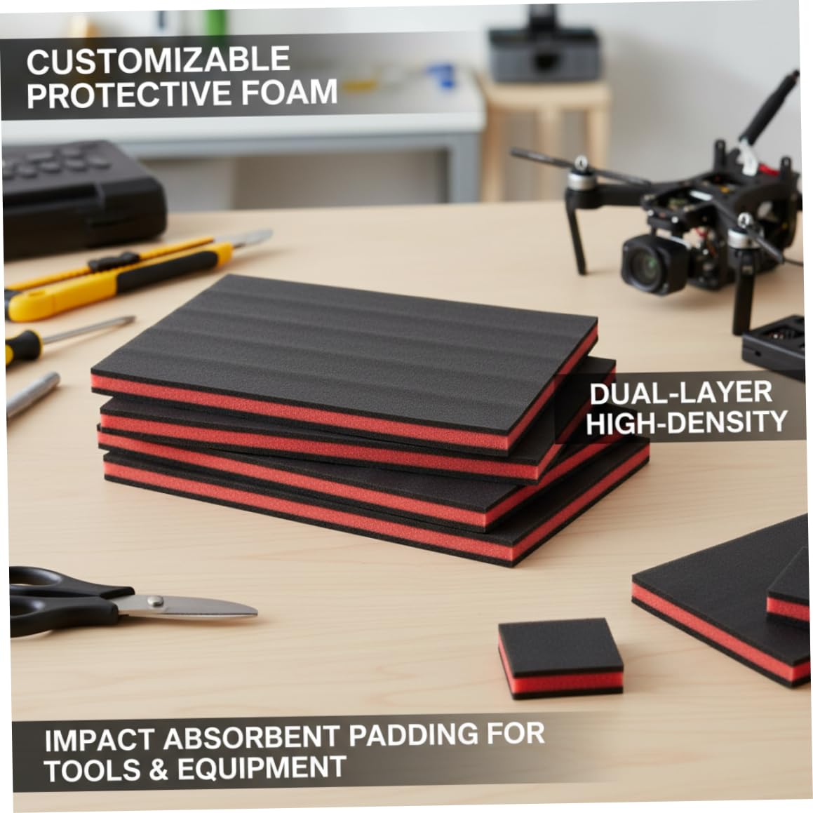 Schaumstoffeinlagen für Koffer 4 Stück schwarz-rote Polyethylenplatten 15,75 x 19,69 x 1,18 Zoll hochelastischer reißfester Organizer